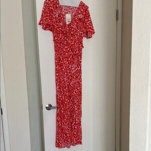 Elegant Red Floral Dress with slit
